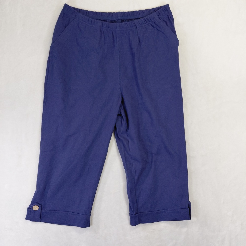 M. Mac Vermont Country Store Navy Blue Elastic Waist Cropped Capri Pants Medium